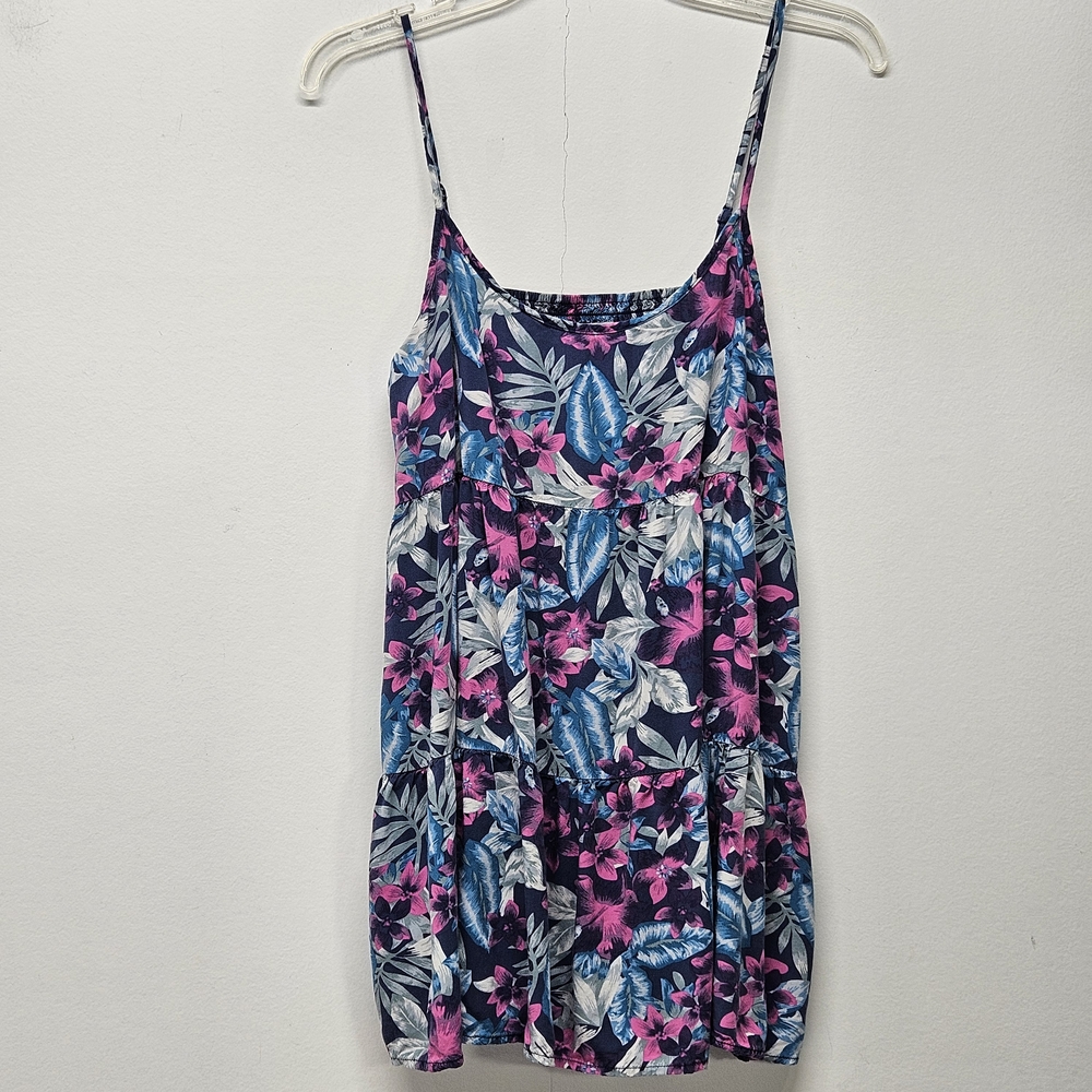 American Eagle Floral Tunic Tank Top M Sleeveless Beach Ruched Keyhole Back Y2K